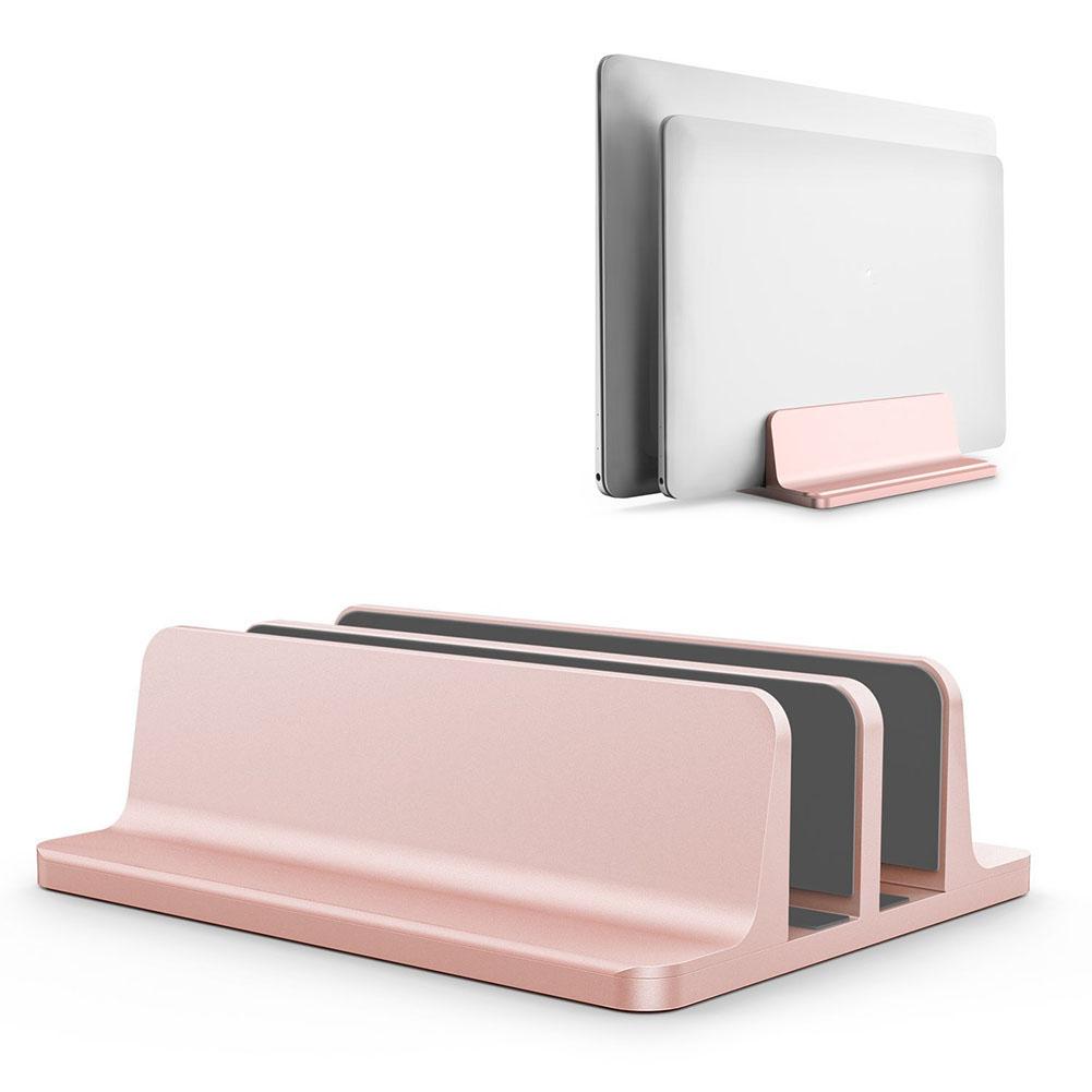 Double Vertical Laptop Stand Aluminium Portable Adjustable Desktop Notebook Mount Support Holder For Laptops Under 17.3 Inch: Rose gold