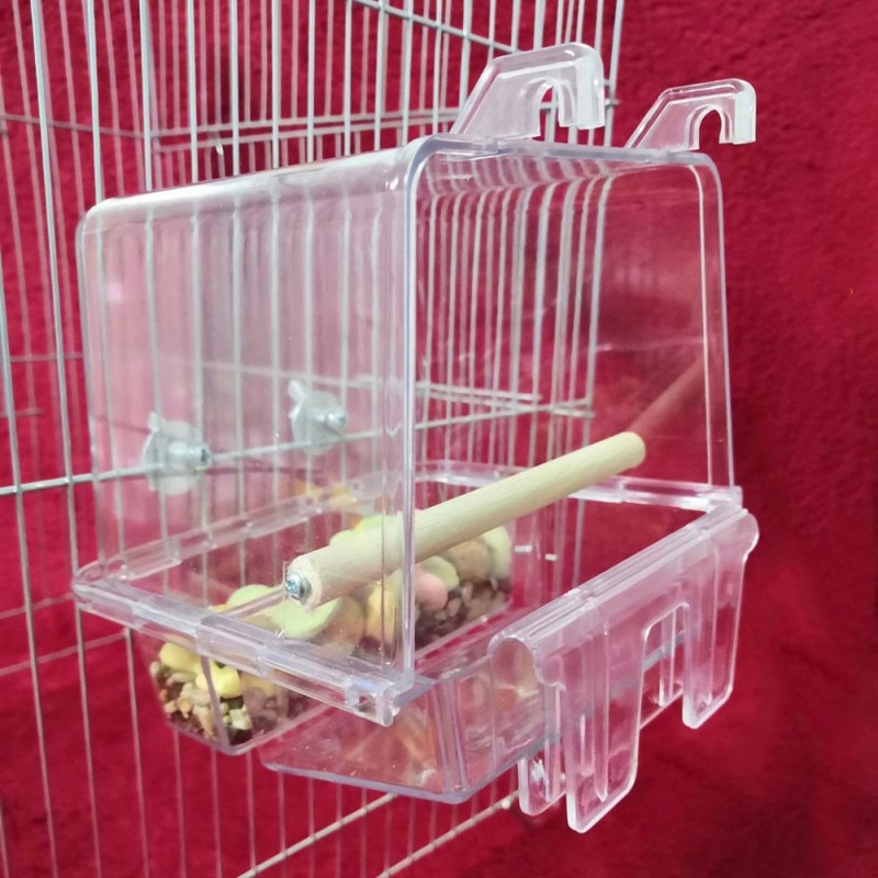 Praktisk akryl gennemsigtig kæledyr papegøje fuglefoder fodring bur hængende fuglefoder bakke automatisk fuglefoder fod tilbehør