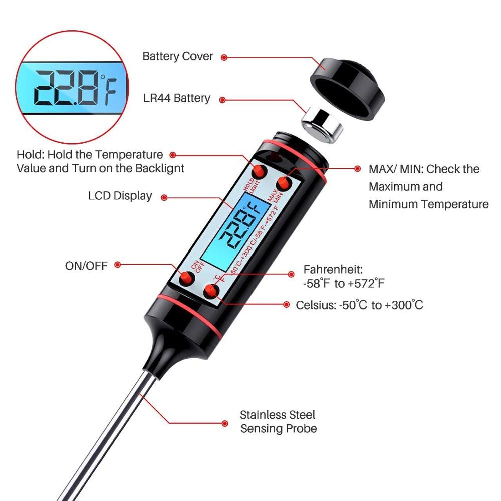 Accurate Food Cooking Thermometer Long Probe Digital Instant Read Meat Thermometer for Grilling Smoker BBQ Kitchen Accessories