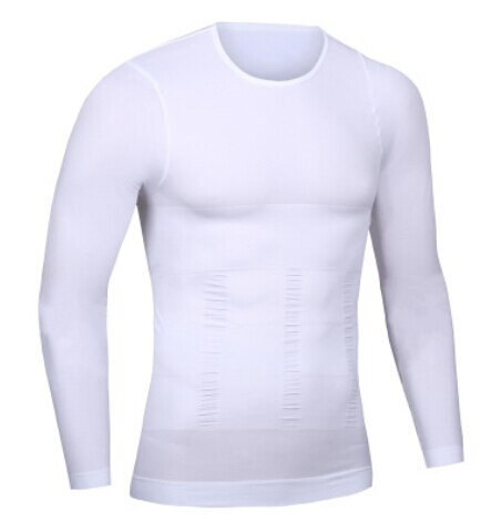 seamless long sleeve men body shaper t shirt sports training tights mens fitness gym tops clothing tee shirt homme: M / c