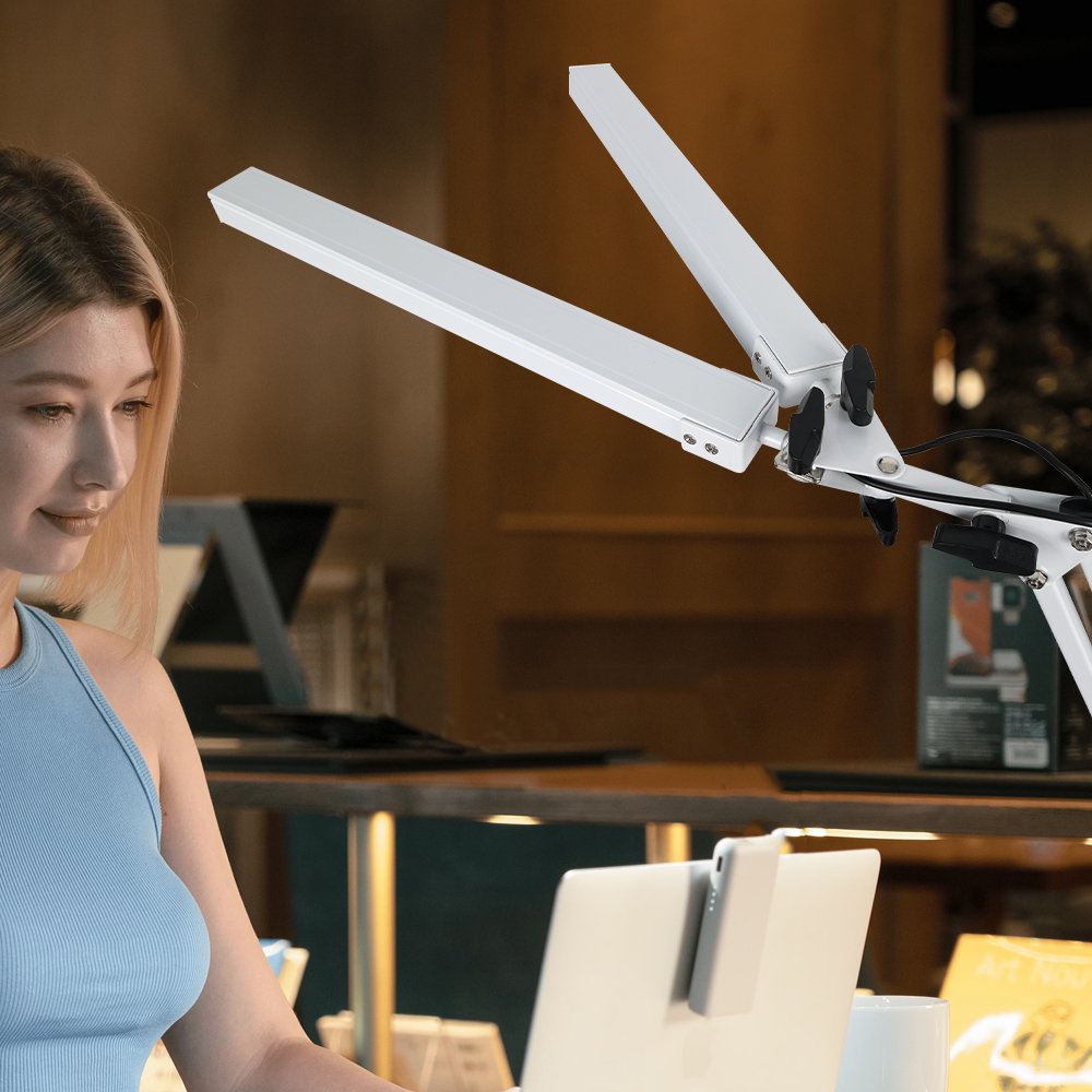 Lâmpada de mesa LED 2 em 1 24W mais brilhante com lâmpada de mesa com braçadeira braço oscilante flexível 3 modos de cor Stepless regulável cabeça dupla