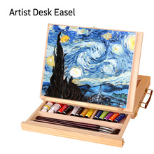 Caballete de madera para pintura de artista, caballete de escritorio portátil en miniatura, plegable caballete, caja de pintura al óleo, accesorios de arte
