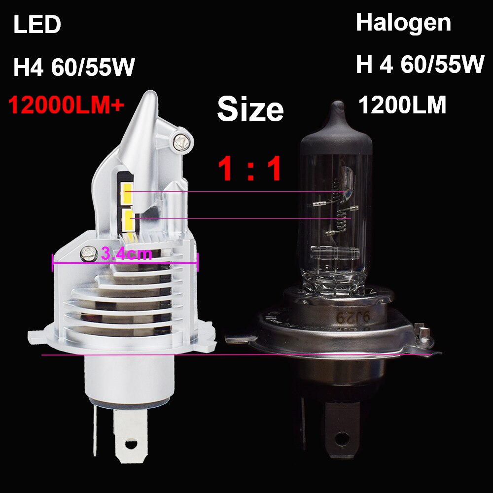 JALN7 Fighter-bombilla de faro LED H4, HS1, HB2, 12V, 60/55W, haz de Hilo, lámpara automática, 6500K, superblanco, amarillo, 3000K