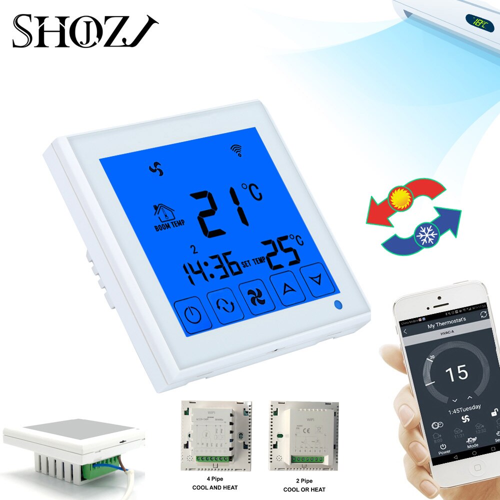 Smart Central Air Conditioner Temperature Controller 2P 4P Fan Coil Thermostat for heating/cooling Room Temperature