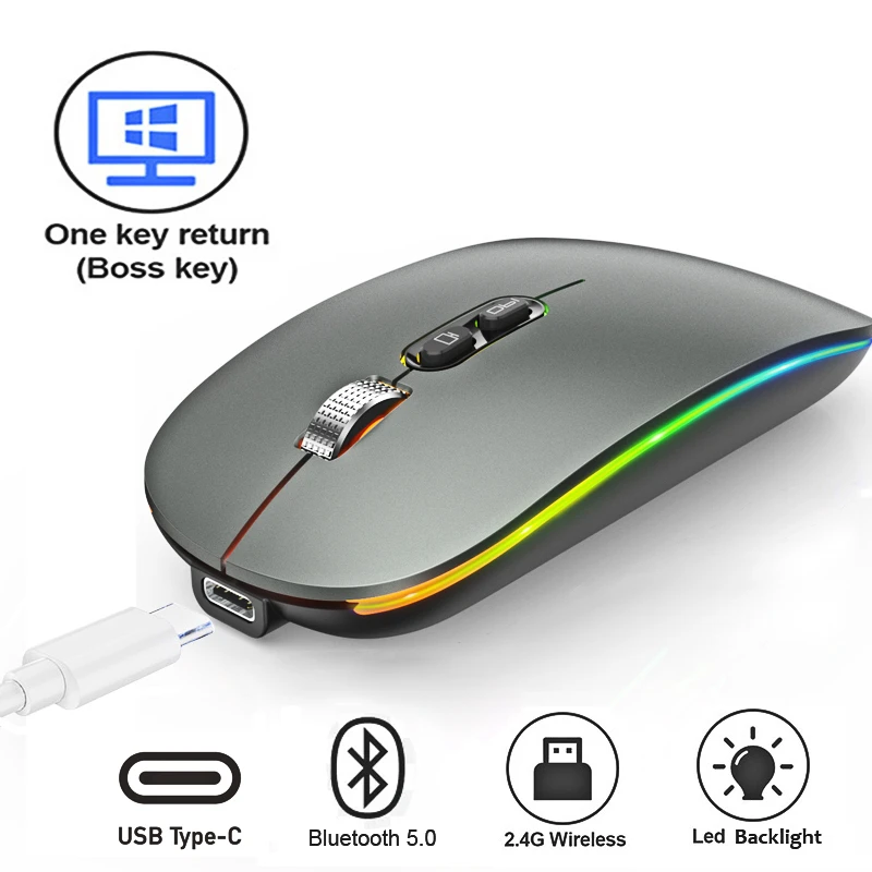 Dual Mode Bluetooth 2.4G Draadloze Muis One-Click Desktop Functie Type-C Oplaadbare Stille Achtergrondverlichting Muizen Voor Laptop Pc Nieuw