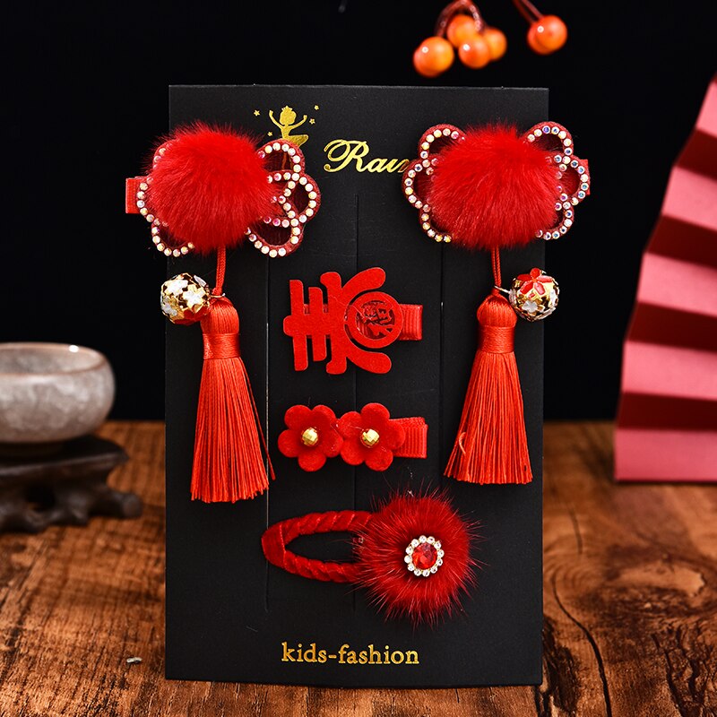 3/5/6 unids/set de horquillas de pelo con borlas de flores bonitas para niños, horquillas de pelo de piel sintética para niñas, horquillas, encantador para niños, accesorios para el cabello: flower-5 Pcs