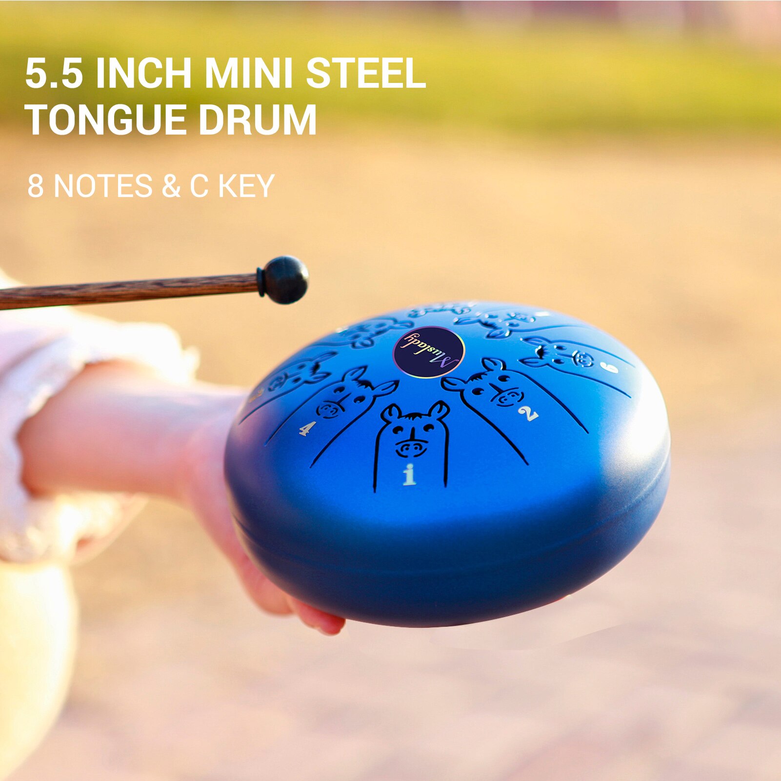 Muslady 5.5 Inches Mini Steel Tongue Drum 8 Notes C Key Handpan Drum Chinese Zodiac Patterned Tank Drum Percussion Instruments
