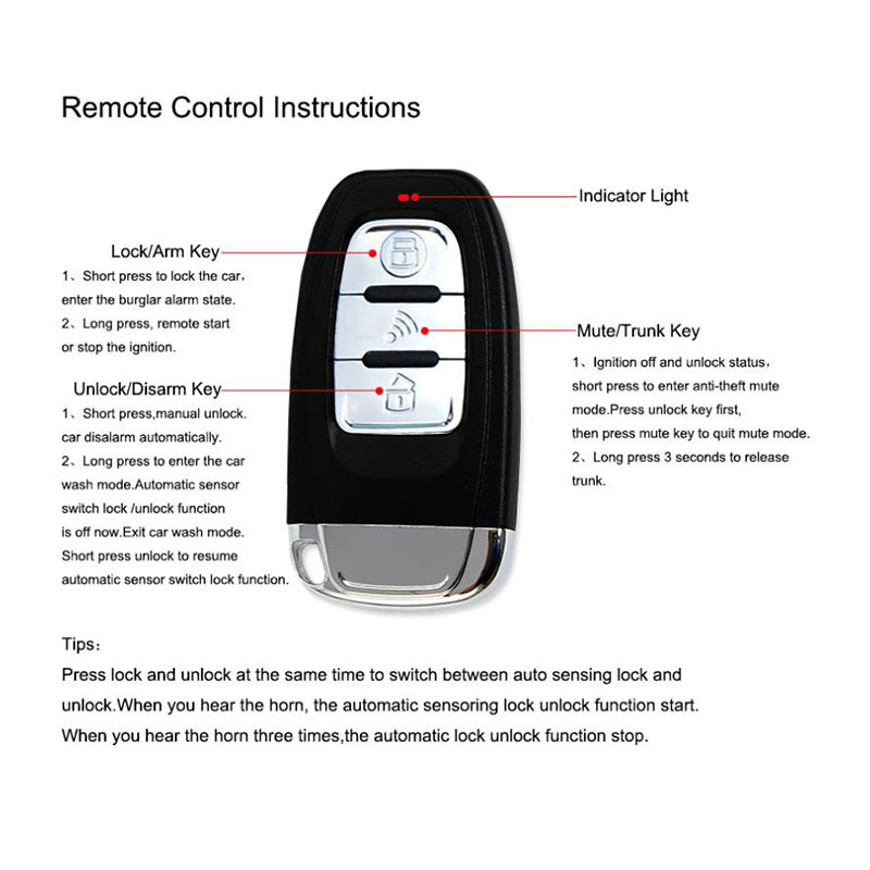 Car Alarm SUV Keyless Entry Remote Engine Start Alarm System Push Button Remote Starter Stop Car Security Accessories