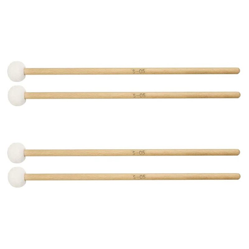 2 Pair 15 Inch Wood Handle Mallets Timpani Stick Multi-Purpose Felt Mallet Soft, Good Percussion Accessories