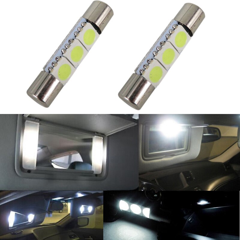 1Pcs Auto Led T6.3 28/31 Mm 5050 3 Smd Wit 12V Auto Voertuig Interieur Zonneklep spiegel Verlichting Make Lichten Lamp.