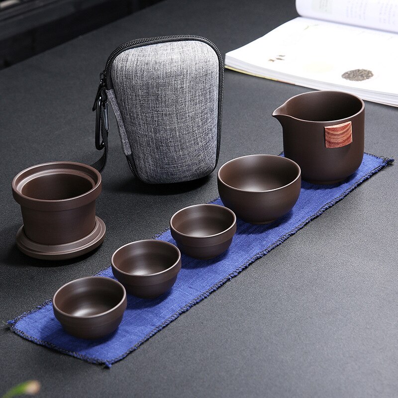 Purple Sand Tea Set Chinese Kung Fu Travel Tea Sets Purple Portable Teapot Set Outdoor Gaiwan Tea Cups of Tea Ceremony Teacup: 03