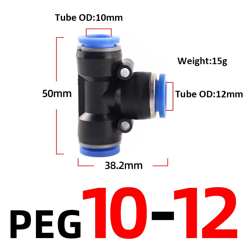 1PCS PE PEG Blue Pneumatic Fitting Pipe Connector Tube Air Quick Fittings Water Push In Hose Couping 4mm 6mm 8mm 10mm 12mm: 10-12-10