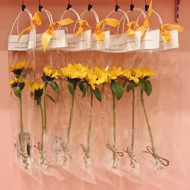 Flower Packing Tote Portable Transparent PVC Clear Florist Tote Bag Home Party Decoration Rose Flower Bouquet Packaging Bag