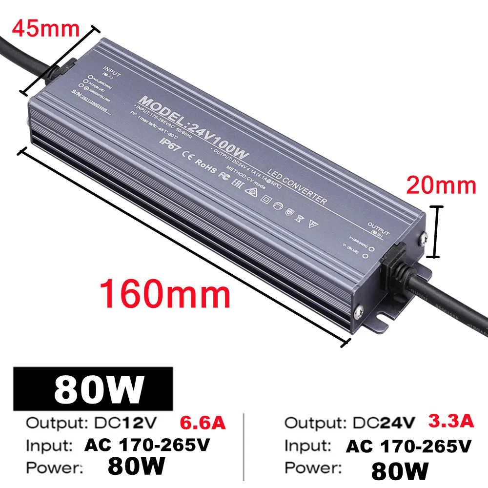 Waterproof Power Supply IP67 IP68 Lighting Transformer AC220V To DC 12V 24V LED Driver 100W 200W 300W 400W 500W Outdoor Adapter: WHITE / 12V