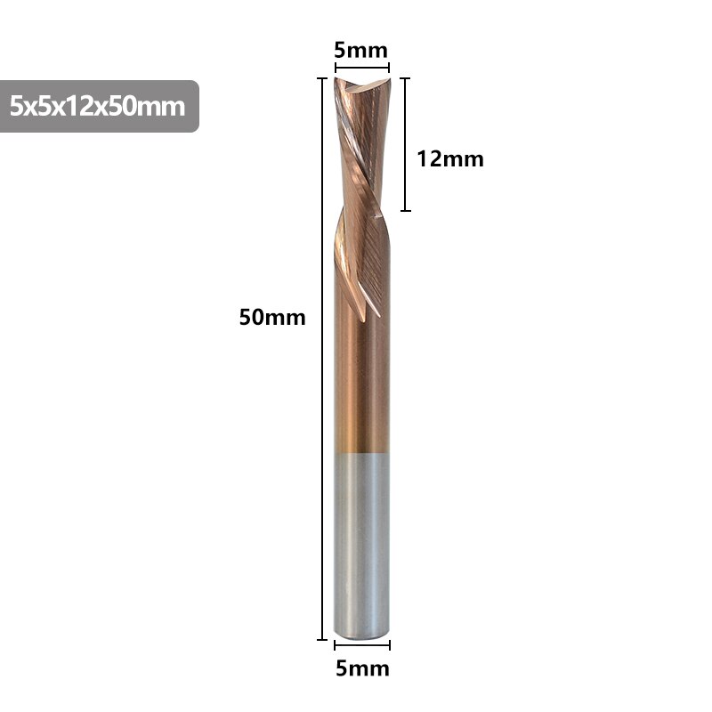 Left Hand Down Cutter 2 Flute Milling Cutter TiCN Coating CNC Router Bit 4/5mm Shank For Aluminum Cutting Tool Spiral End Mill: 5x12x50L
