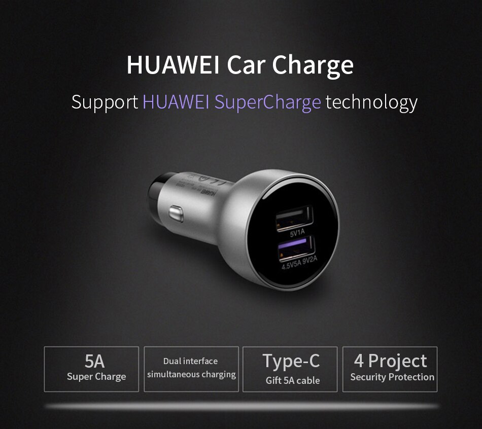 Huawei Supercharge Adapter Autolader 15W Originele Dubbele Usb 5A Type-C Kabel Voor Huawei Mate30 5G p30 Pro P20 P10 Plus