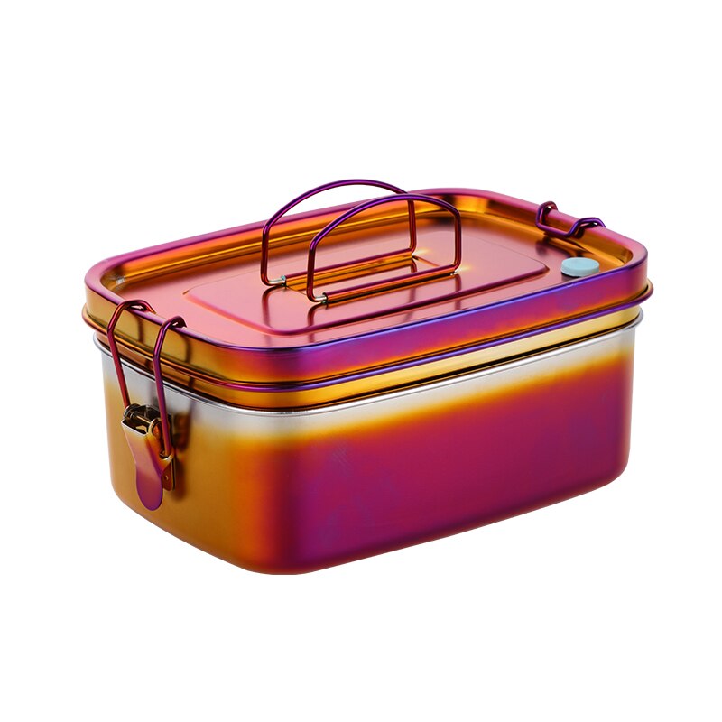 Double layer bento Lunch box stainless steel kitchen tableware Food Container dinner ware with Cover metal food serving tools: RainbowNo.3
