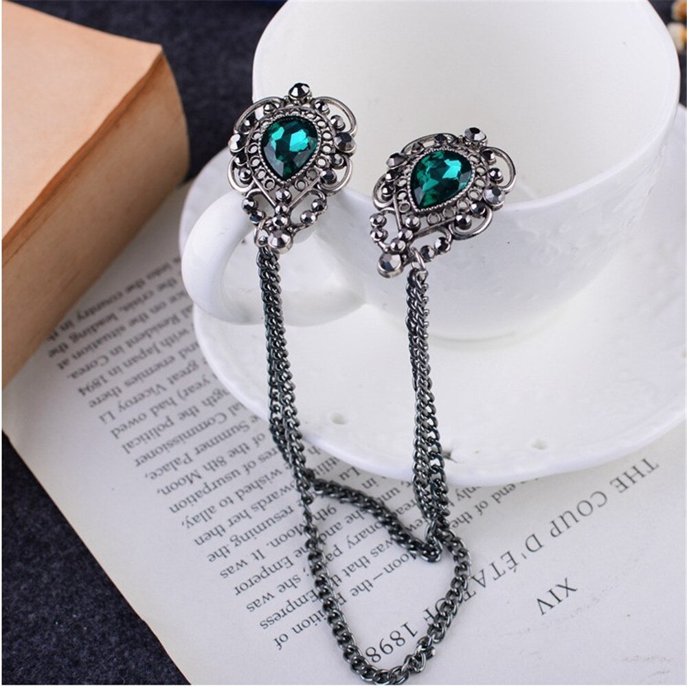 Water Gemstone Collar Pin Men's Suit Brooch Shirt Collar Angle Chain Pin Buckle Brooch Clip Clothing Accessories