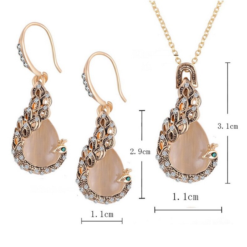 Opal Crystal Peacock Jewelry Set Romantic Necklace Earrings Women Jewelry Wedding Jewelry Set