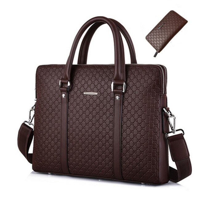 Mænds forretningsmappe afslappet skuldertaske dobbeltlag bærbar taske stor kapacitet mandlig håndtaske rejsetaske: Brun med tegnebog