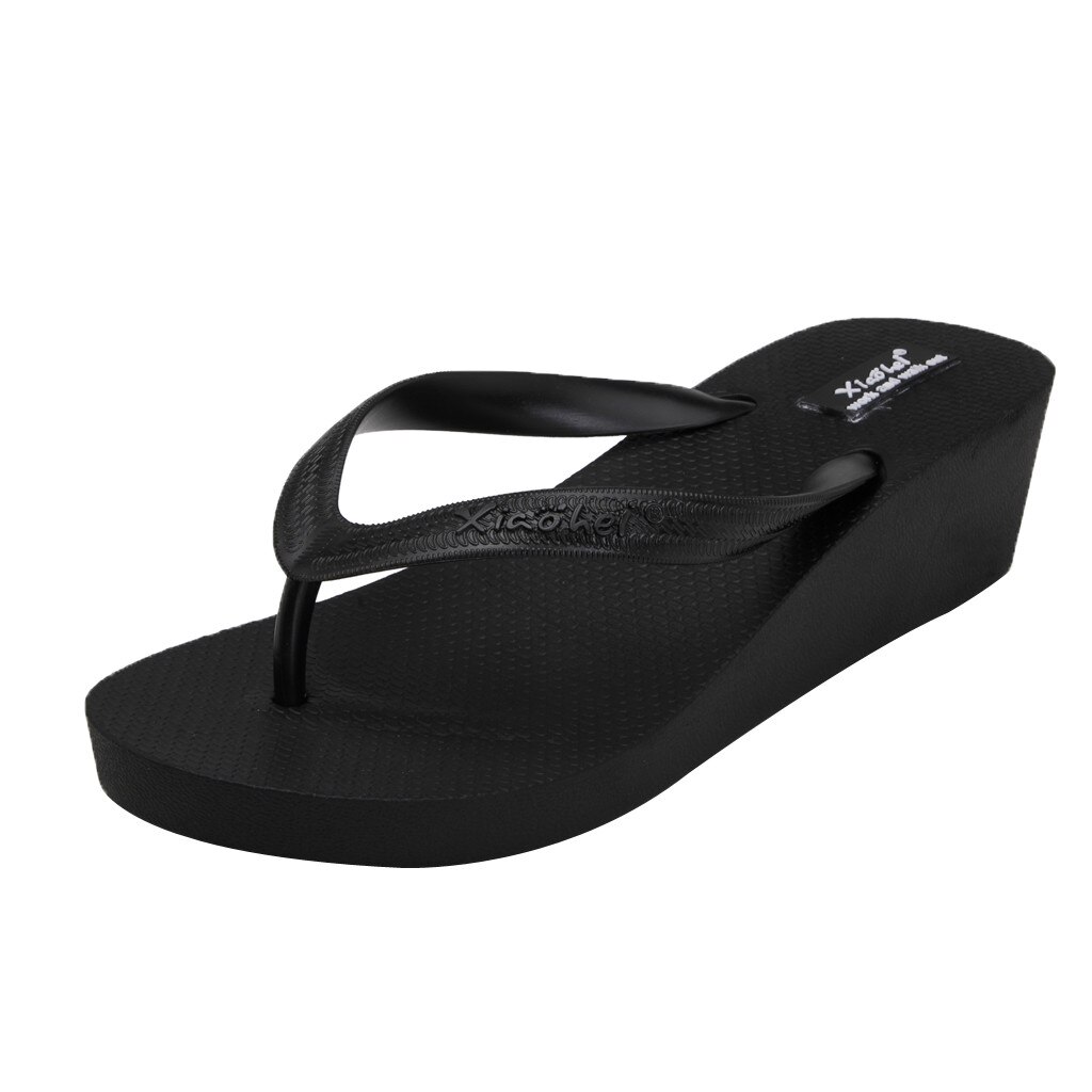 Flip-Flops Frauen Sommer Keile Anti-Skid Flip-Flops Clip-Kappe Lässig Strand Pantoffel chanclas mujer claquette femme chaussure: Black / 38