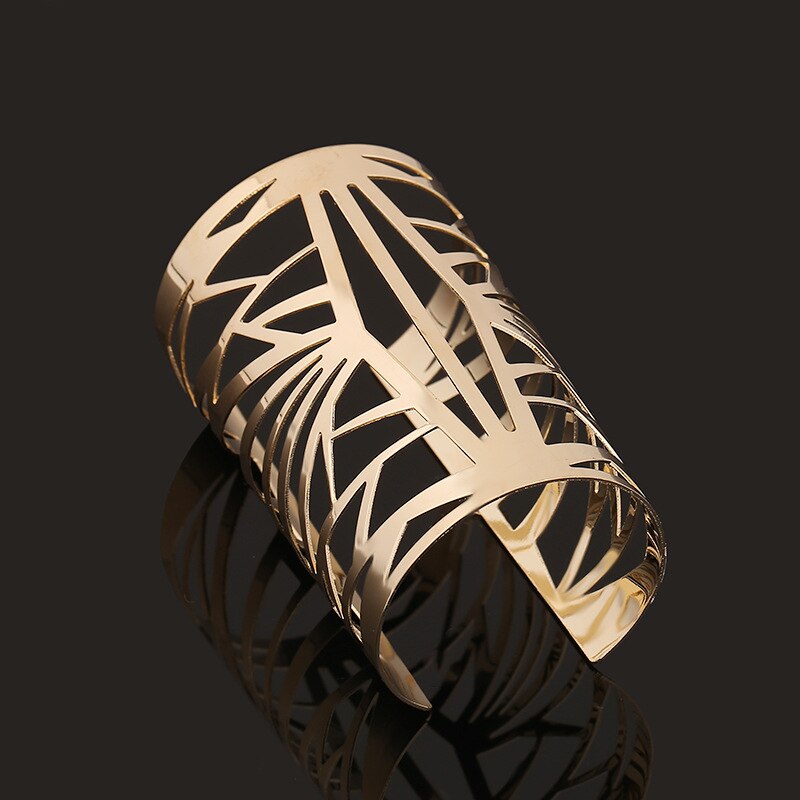 Ouro Cor Prata Oco Liga Ampla Cuff Pulseiras Pulseiras Para Mulheres Homens Do Punk Geométrica Aberto Grande Pulseira Pulseira Da Moda Jóias: E2099 gold