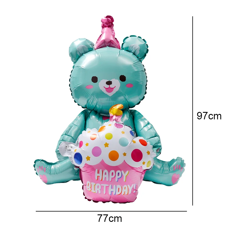 Grote verjaardagstaart ballonnen 3-laags kleur kaars cartoon beer taart aluminiumfolie ballon voor baby shower feestdecoratie