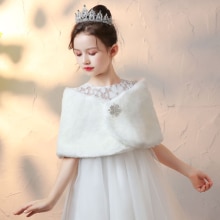 Veste en fausse fourrure blanche pour enfants, Cape de mariage pour filles, enveloppes de robe de Communion, Cape boléro d&#39;hiver, veste avec broche châle: White / M Height 120-130cm