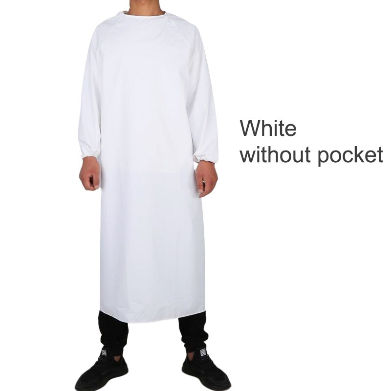 Bata impermeable reutilizable unisex, prenda de trabajo resistente al aceite y apta para la limpieza del hogar: White no pocket