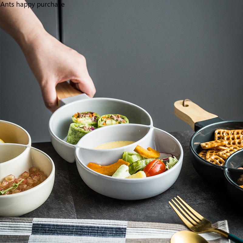 Nordiskt keramiskt rutnät mellanmålsbricka desserttallrik salladsskål hushållskökstillbehör restaurang porslin frukt dekorationsbricka