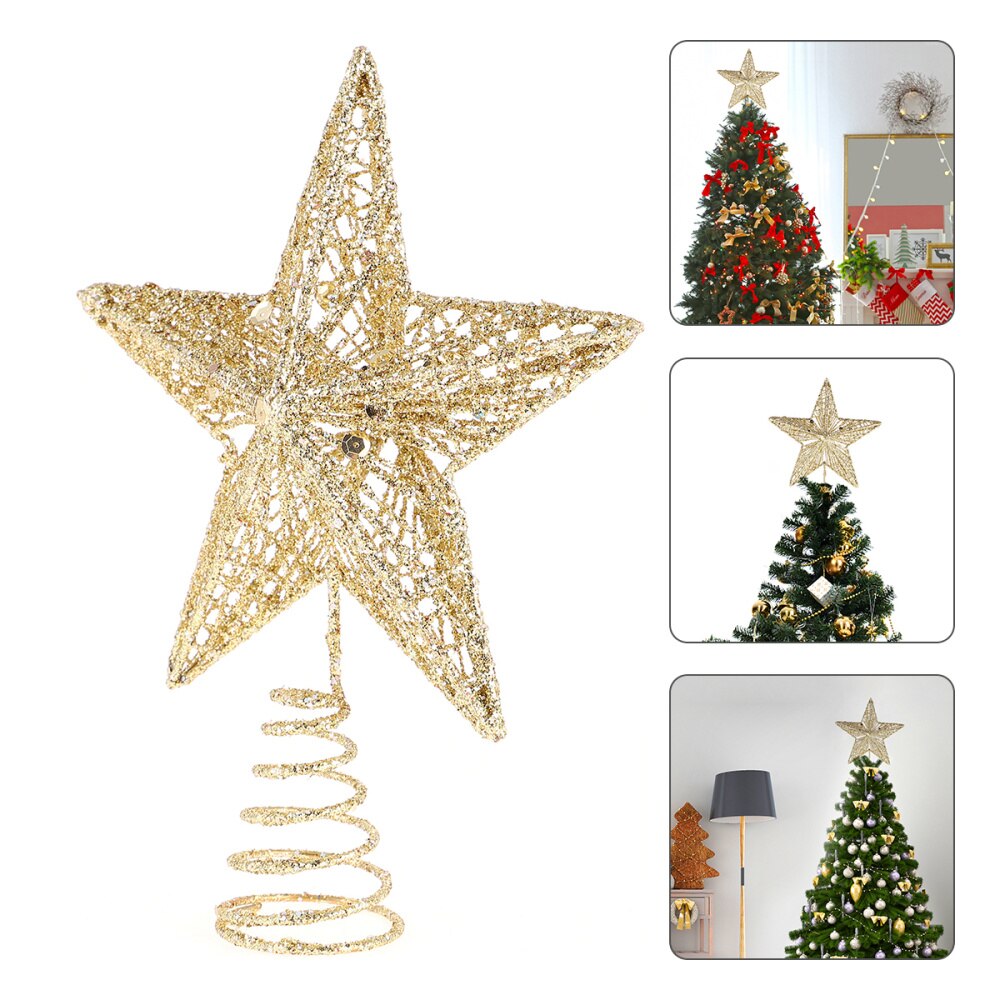 1pc prachtige ijzeren kunst kerstboom ornamenten boomtop ster: Gouden