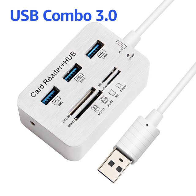 USB 3.0 Card Reader 3 Ports USB Hub 3.0 High Speed External Memory Card Reader For MS Micro SD SD MMC M2 TF Cards: USB 3.0 Combo