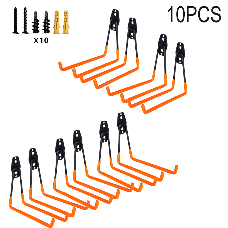 1/10PC Heavy Duty Metal Hook Garage Organizer Wall Mount Bicycle Hanger Hooks Anti-slip Storage Hook Garage Storage Tool: light yellow