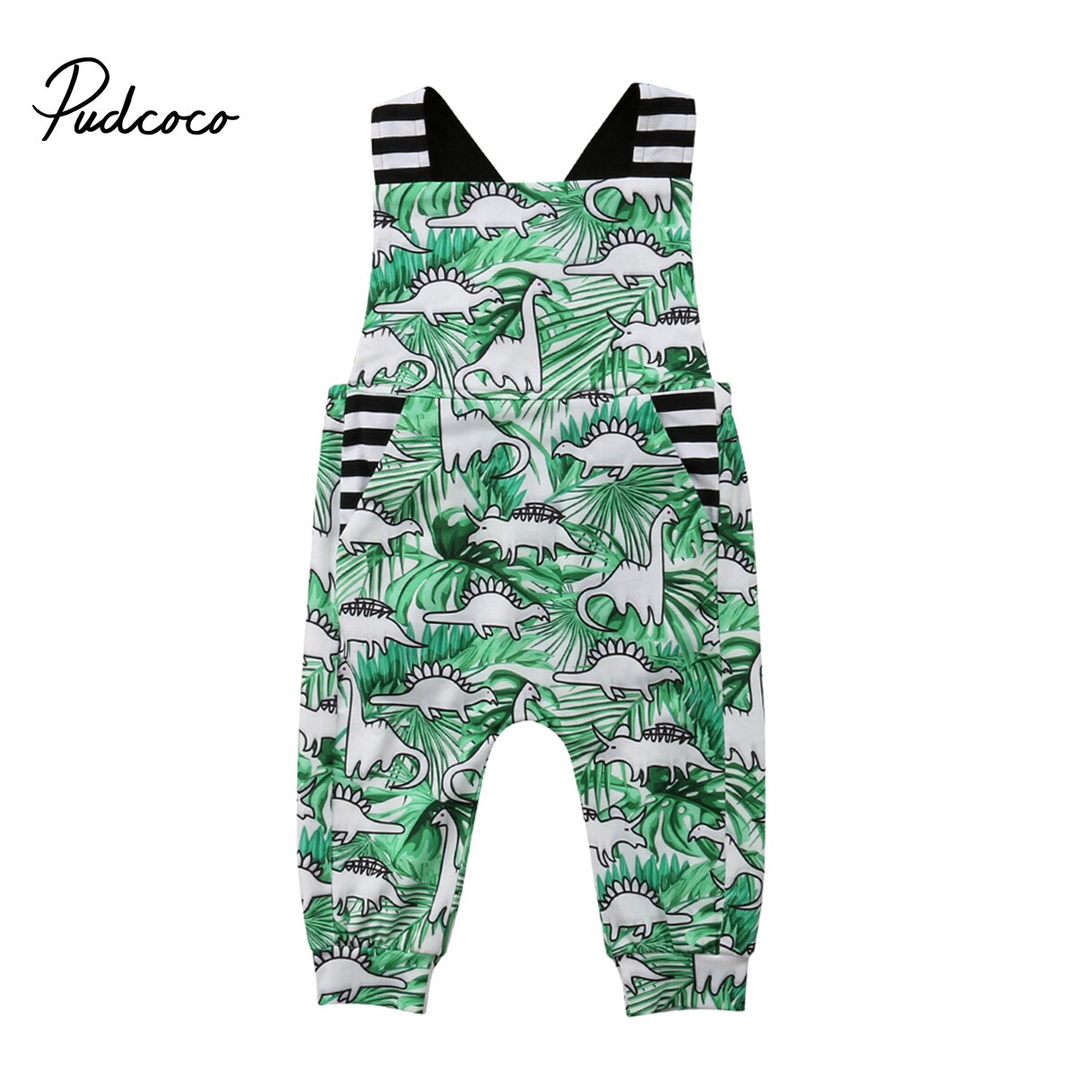 Brand Newborn Toddler Infant Baby Romper Jumpsuit Baby Boy Dinosaurs Patterned Romper Sleeveless Cross Overall Playsuit