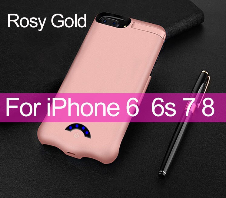 10000mAh Battery Case For iPhone 6 6S 7 8 External Battery Charger Case For iPhone 6P 6SP 7P 8 Plus Power Bank Charging Case: 4.7 Rosy Gold