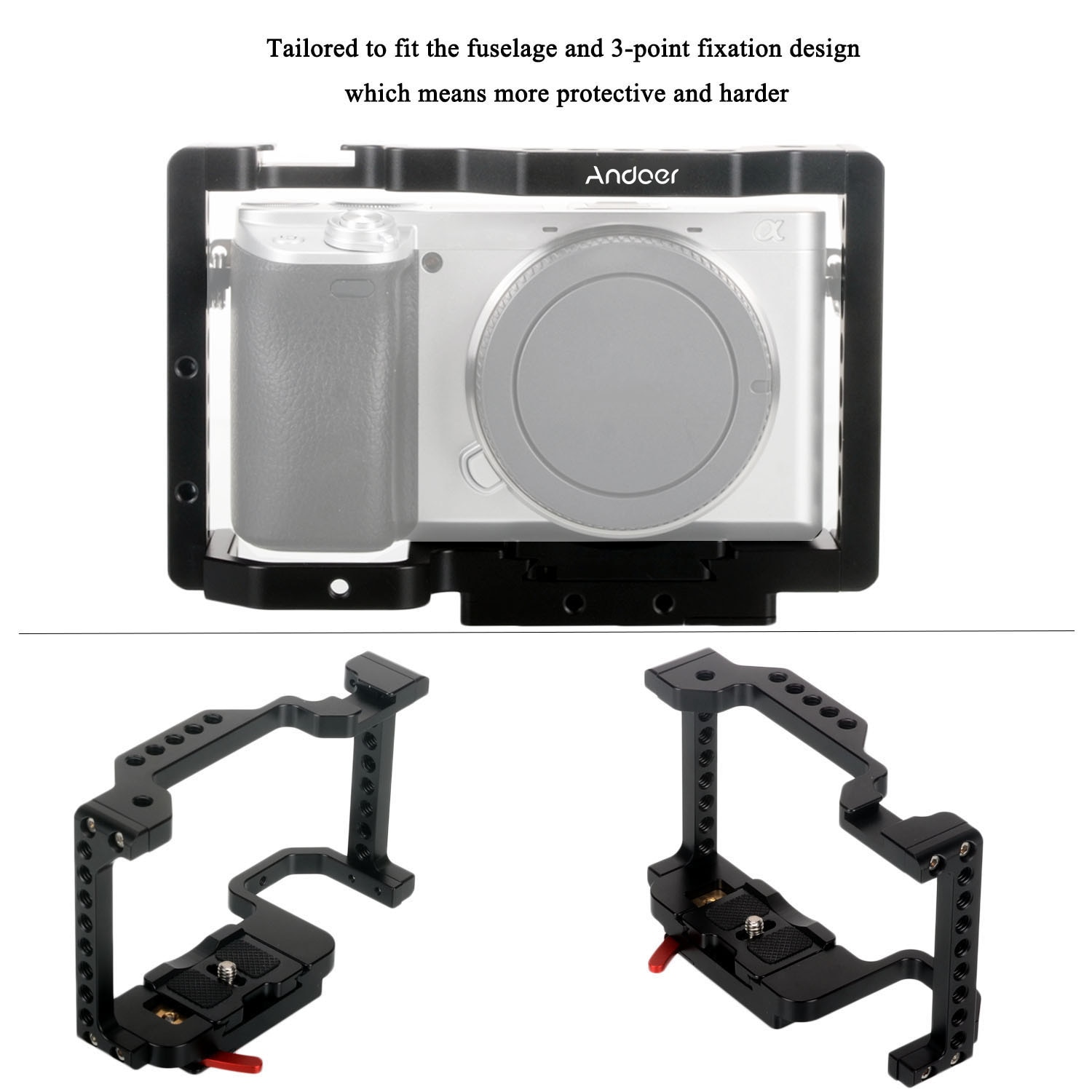 Andoer Camera Cage Video Film Movie Making Stabilizer Aluminum Alloy with Detachable Quick Release Plate Cold Shoe Mount