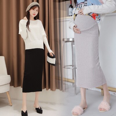 Maternity wear spring and autumn dress in the long of knitted slit skirt hip pregnant comfortable skirt