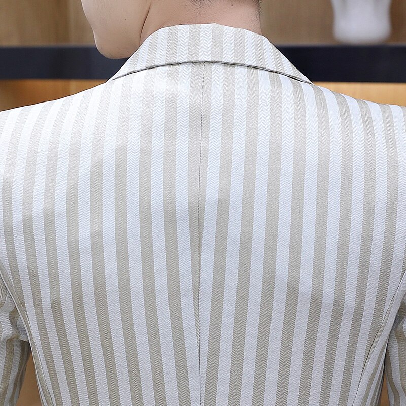 Summer Blazer Masculino Short Sleeve Striped Men Blazers Wedding Business Casual Suit Jacket Streetwear Social Men Clothing