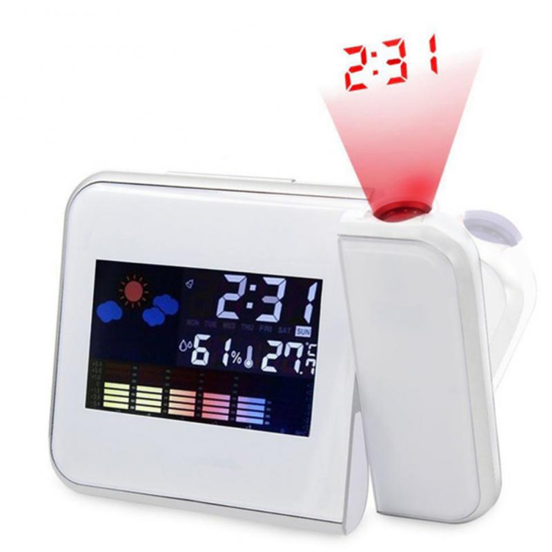 1PC Projection LCD Alarm Clock Snooze Alarm Display Weather Calendar Screen Snooze Alarm Clock Kids Bedroom Decor: B