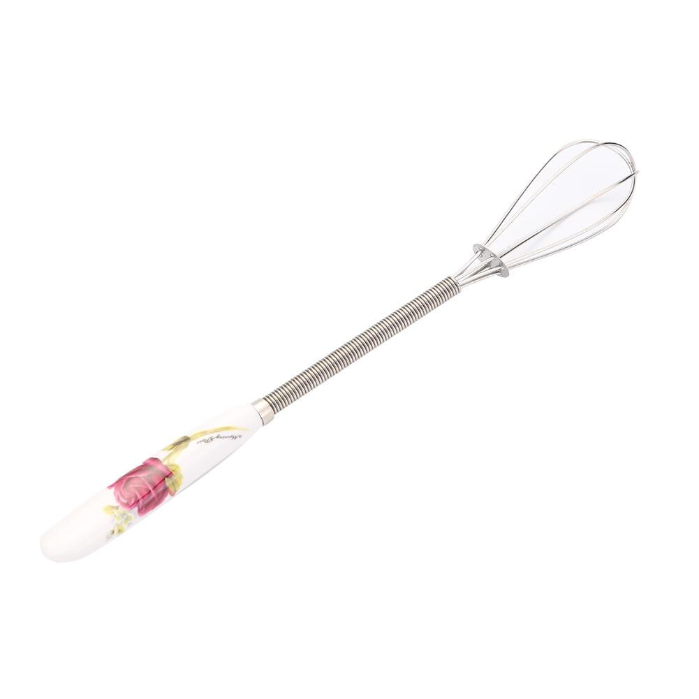 1 Uds herramienta de cocina batidor de acero inoxidable mezclador batidor de huevos batidor giratorio batidor de mano herramienta de estirado: Blanco