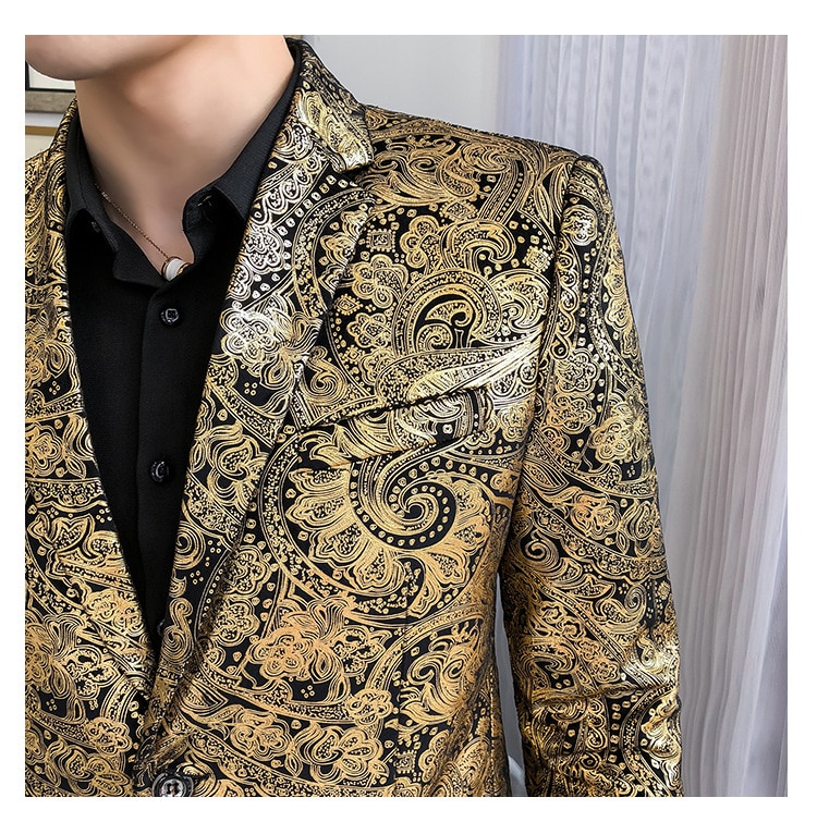 Smoking vêtement formel slim costume veste hommes de luxe paisley fleur motif fantaisie costume veste discothèque danse hommes jolie pochette