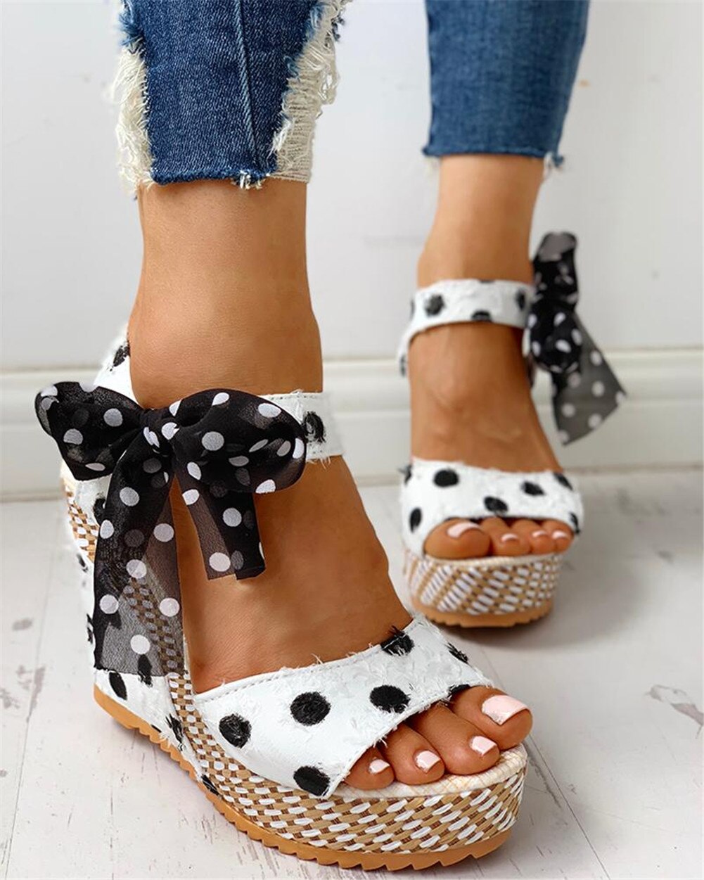 INS sweet polka dot Leisure Women Wedges Shoes Summer Sandals Woman casual Date Party Platform High Heels Shoes Woman