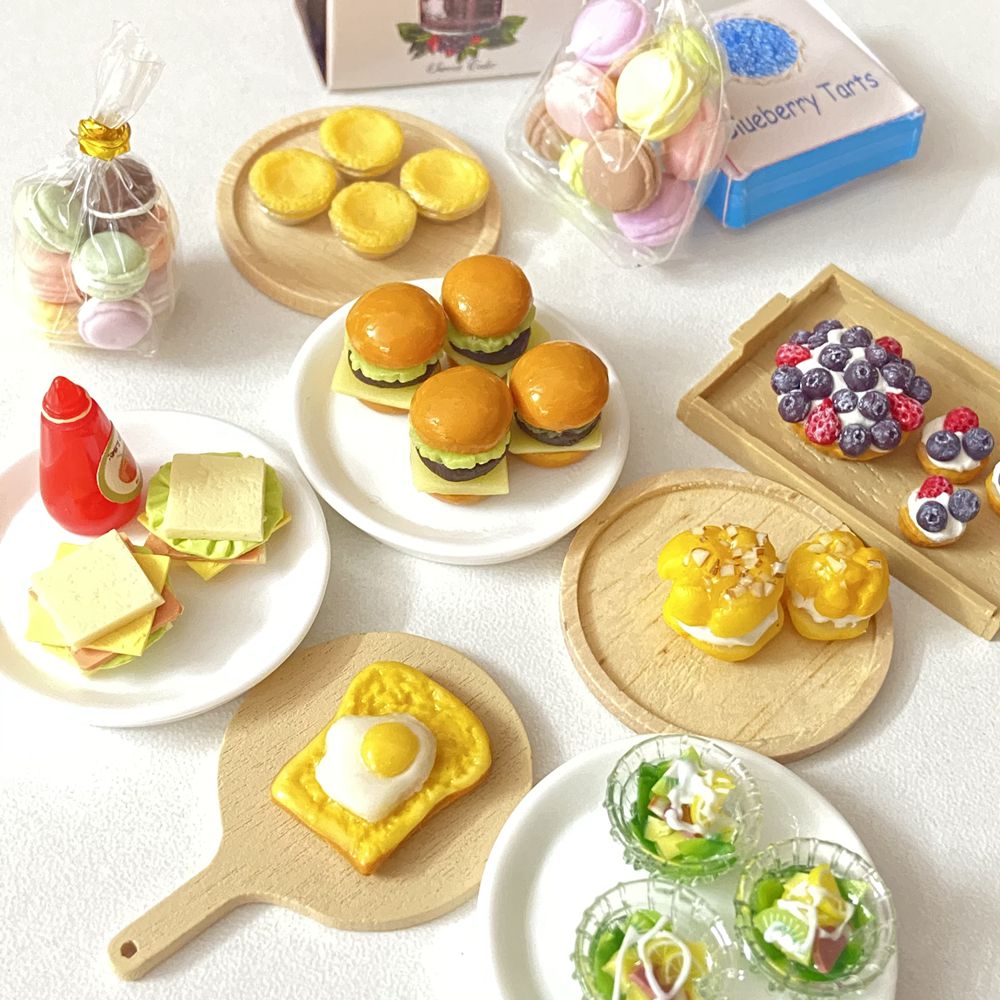 1:12 Miniature Hamburger Mini Fruit Salad Pretend Food for Blyth Barbies OB11 BJD Doll House Kitchen Play Toys Accessories