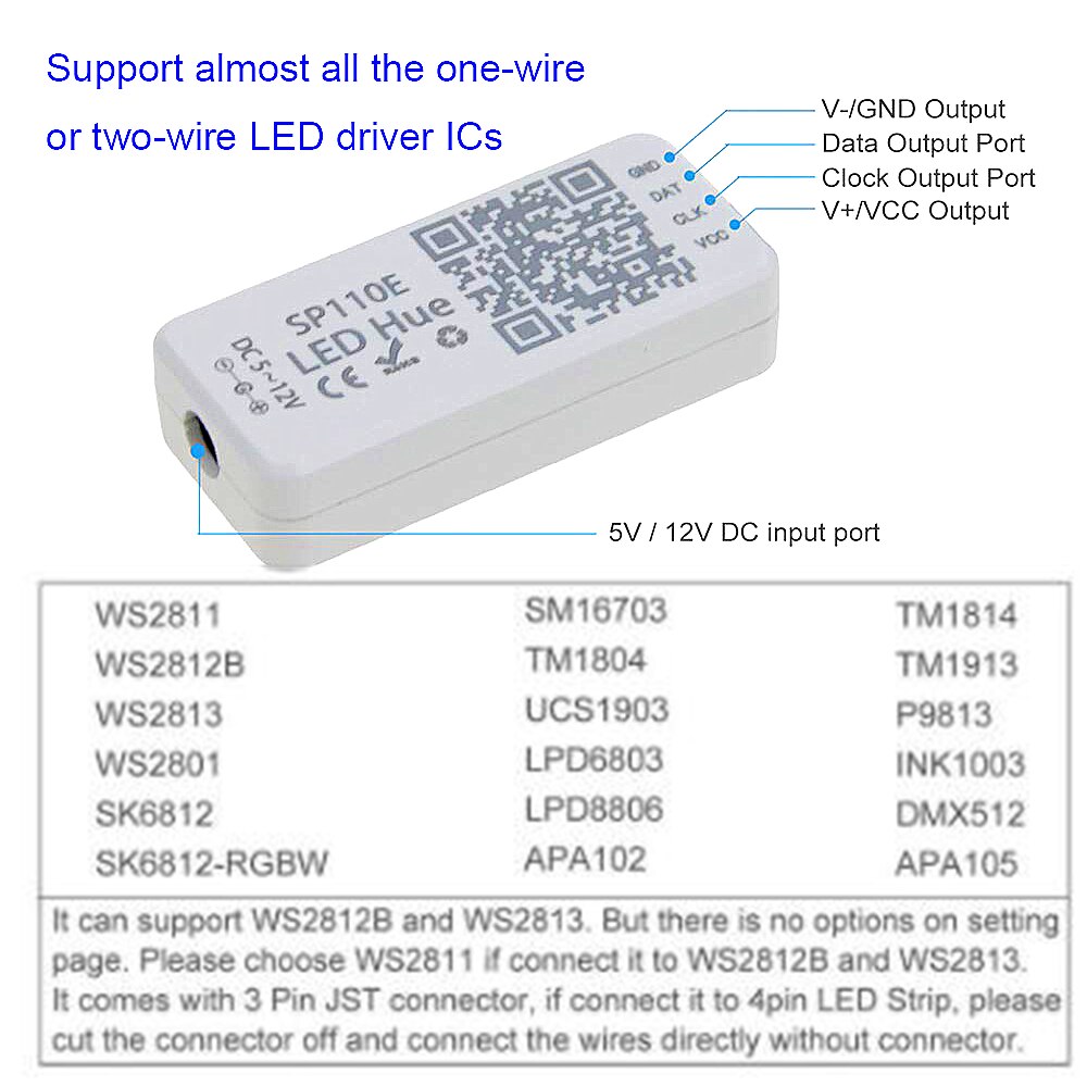 Sp110e bluetooth controller til  ws2801 ws2812b sk6812 rgb rgbw magiske lys led pixel strip ios android smartphone app kontrol