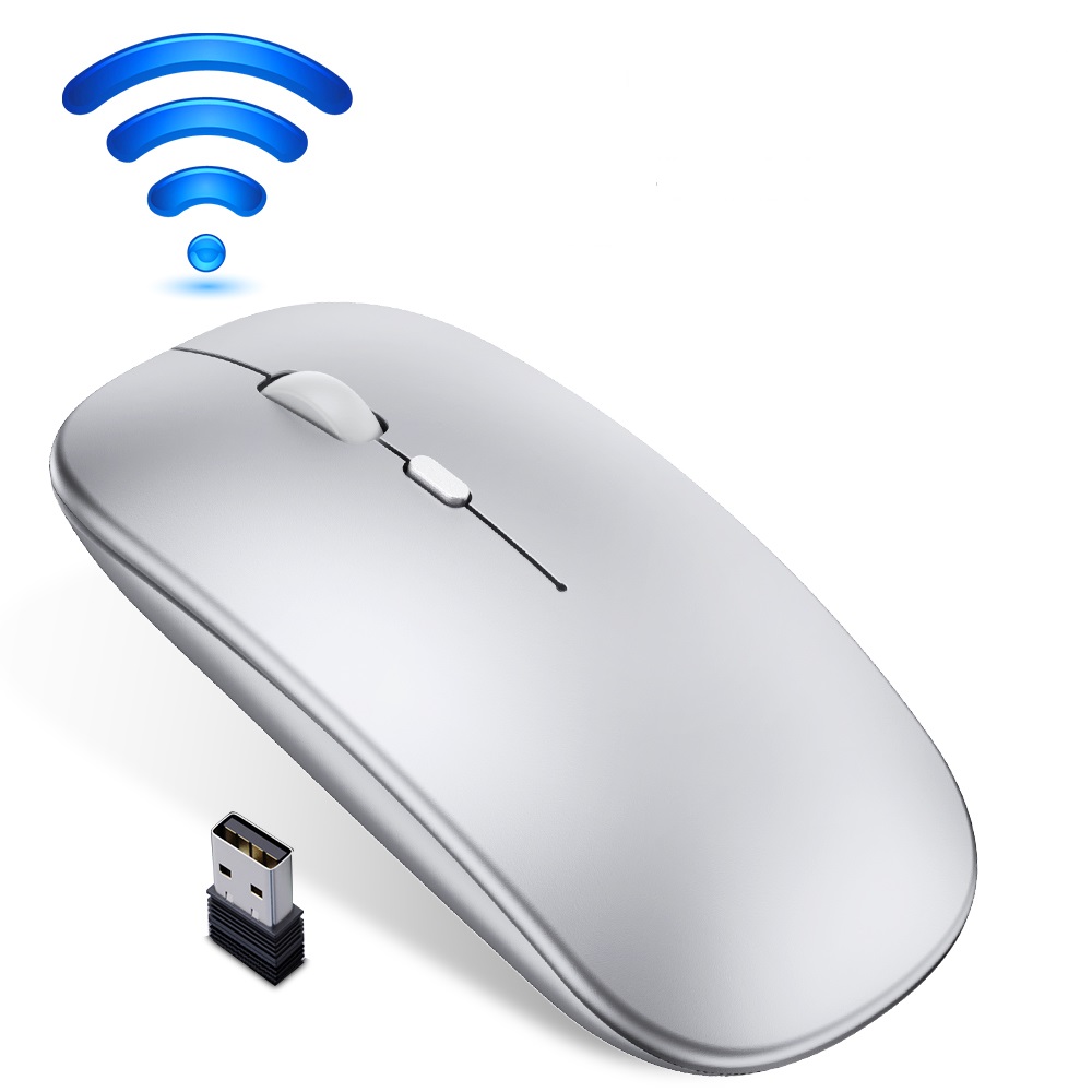 Bluetooth Draadloze Muis Computer Muis Usb Oplaadbare Muis Wirelesss Stille Mause Optical Gamer Muizen Voor Laptop Ipad Telefoon: Wireless Silver