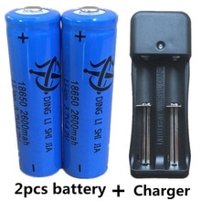 2pcs 18650 Oplaadbare Batterij 2600mAh 3.7V Lithium ion batterijen Voor 4.2v Zaklamp Batterij + EU plug Dual Battery Charger