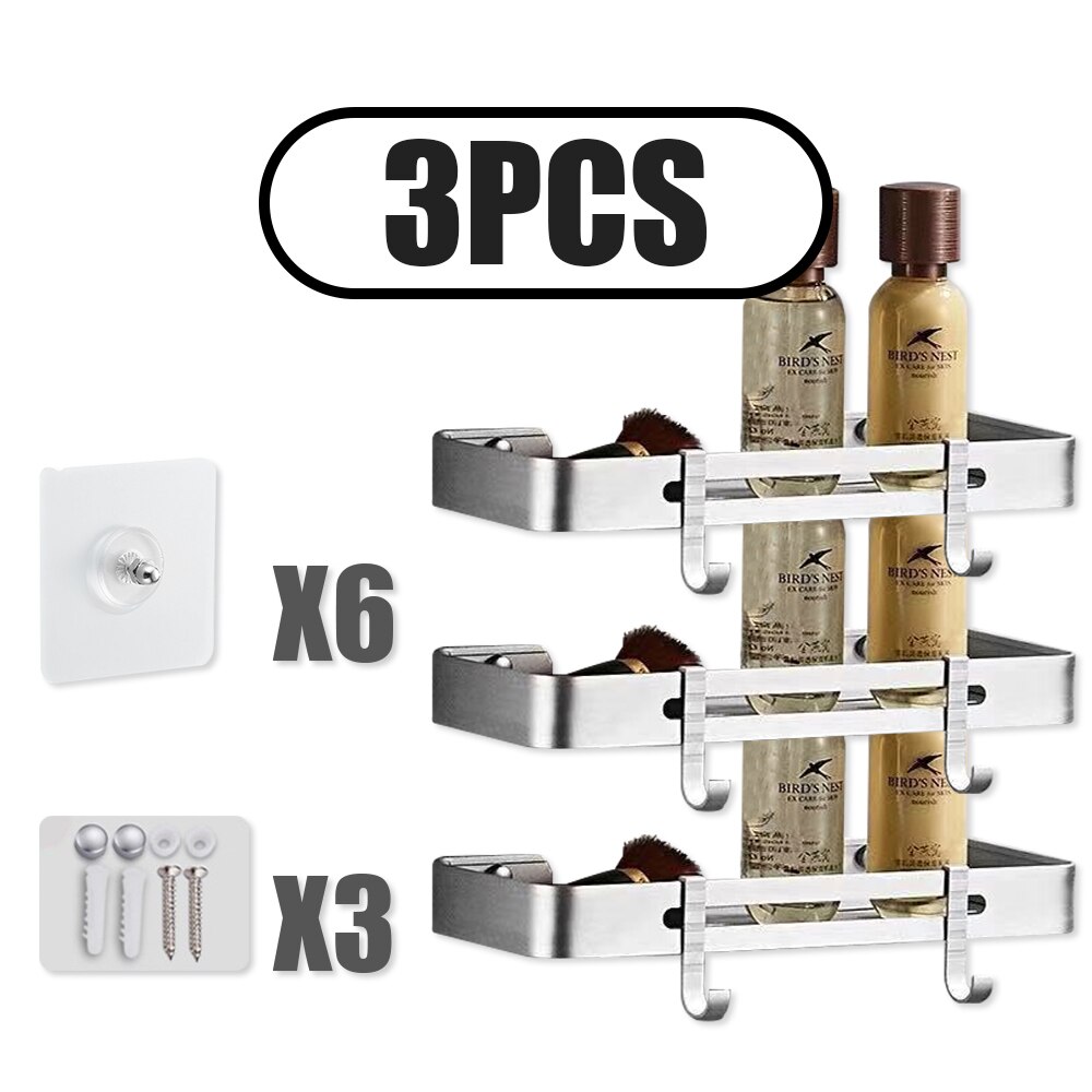 Bathroom Shelf Shower Storage Rack Wall Triangle Storage Standing Shelves Shampoo Holder No Drill Punching Bathroom Accessories: Silver-B 3 PCS