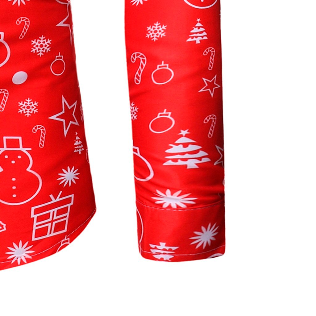 Feitong Christmas Shirt Men Casual Christmas Animal Printed Long Sleeves Red Shirts Top Blouses