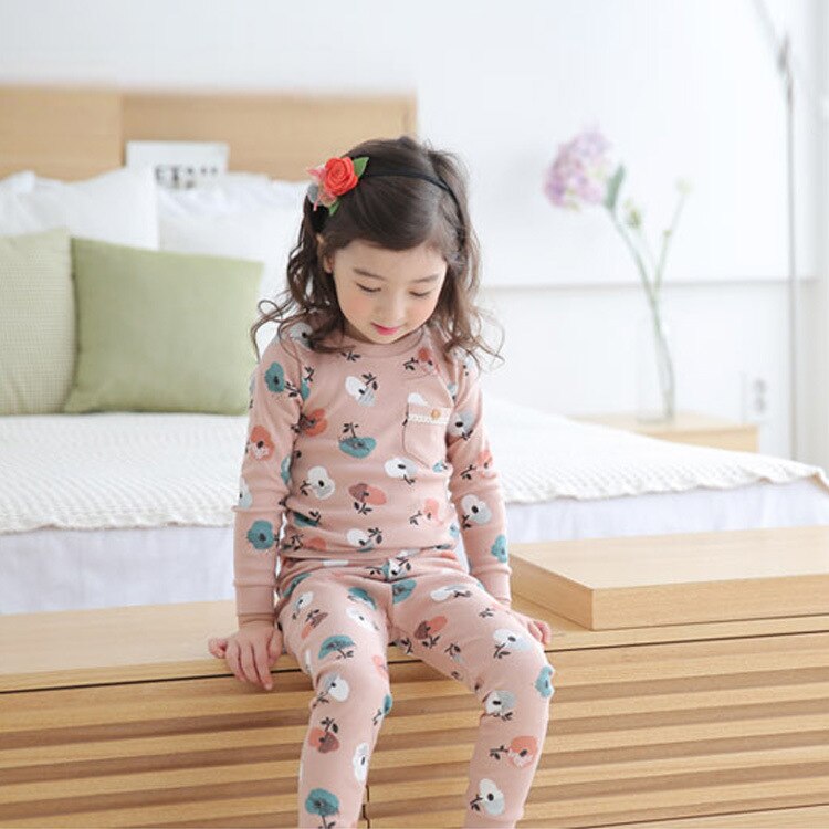 Børns langærmet blomsterprint undertøj piger pyjamas hjemmetøj fritidssæt nattøj nattøj: 110cm