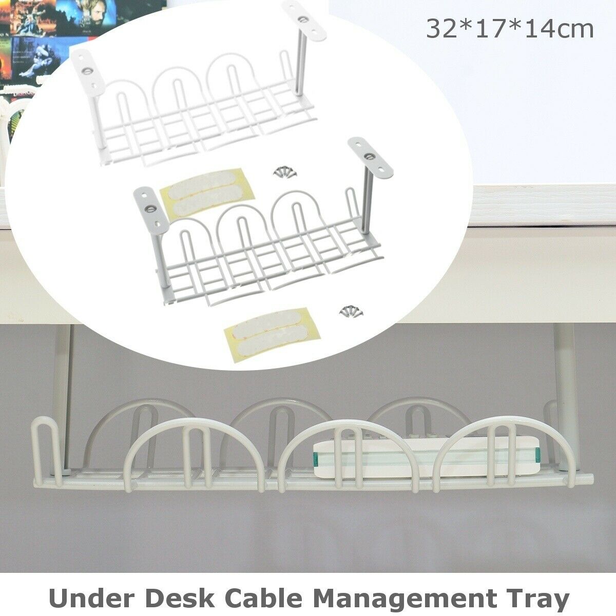 Under Desk Cable Management Tray Storage Organizer Wire Cord Charger Plugs